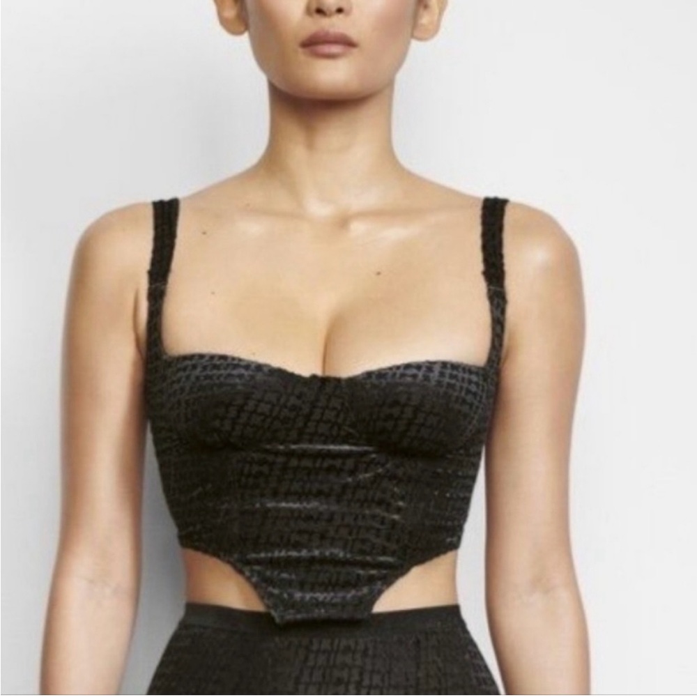 Skims NWT Soot Velvet Logo Corset Top Women 3X Black